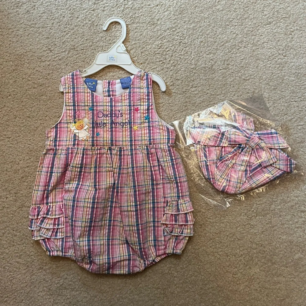 NWT BABY CREW Daddy’s Little Angel Dress Hat Set